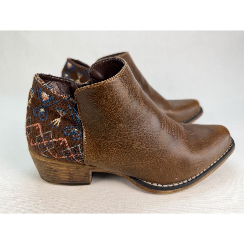 Roper‎ Sedona Ankle Boots Womens 7.5 Brown Faux Leather Aztec Print Western Boho